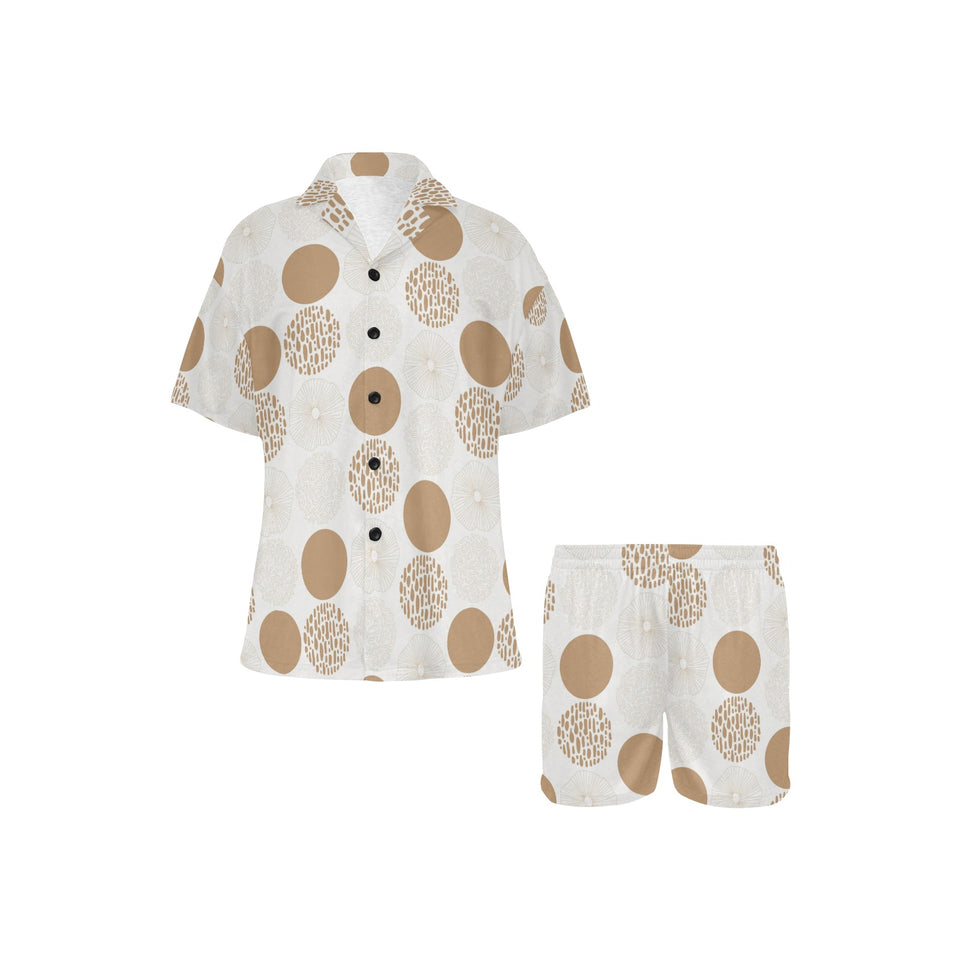Gold Texture mushroom pattern Women's V-Neck Short Pajama Set