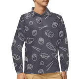 sushi pattern black background Men's Long Sleeve Polo Shirt