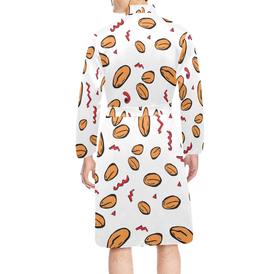 peanuts pattern background Men's Long Sleeve Belted Night Robe