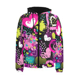 heart dot wave star creative design pattern Men's Padded Hooded Jacket