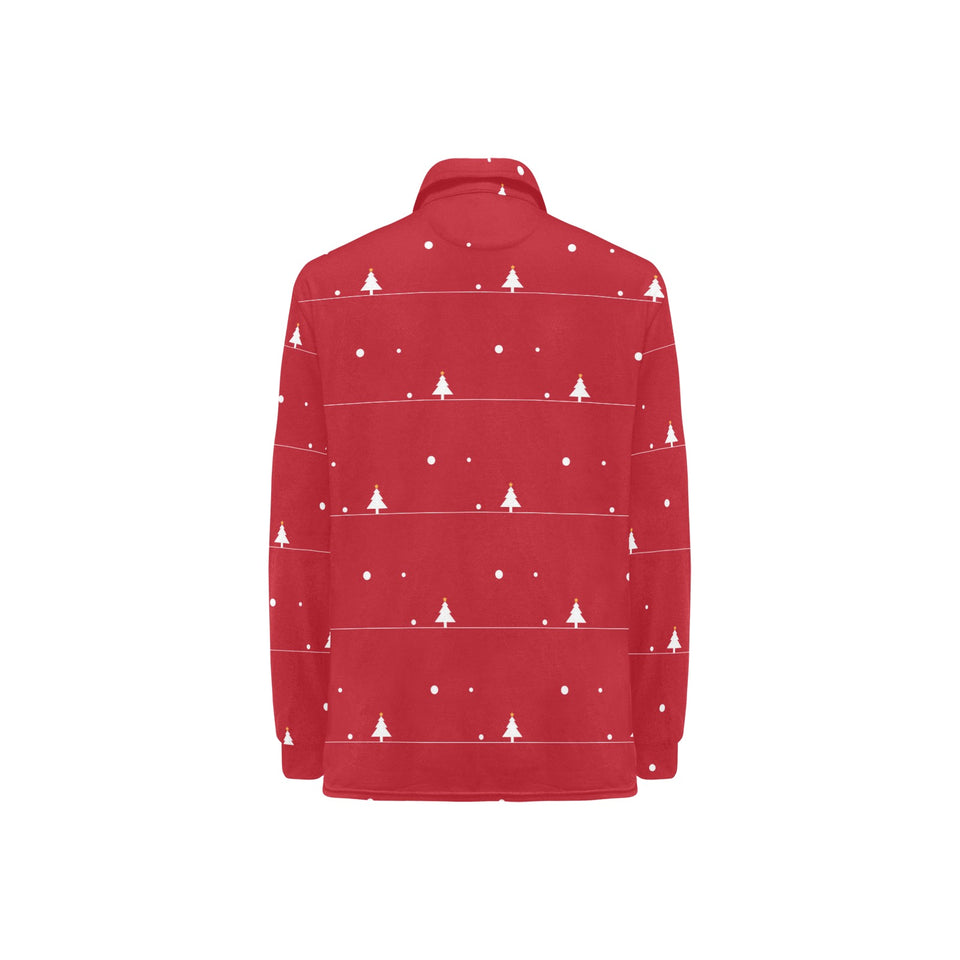 Christmas tree star snow red background Women's Long Sleeve Polo Shirt