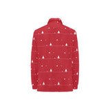 Christmas tree star snow red background Women's Long Sleeve Polo Shirt