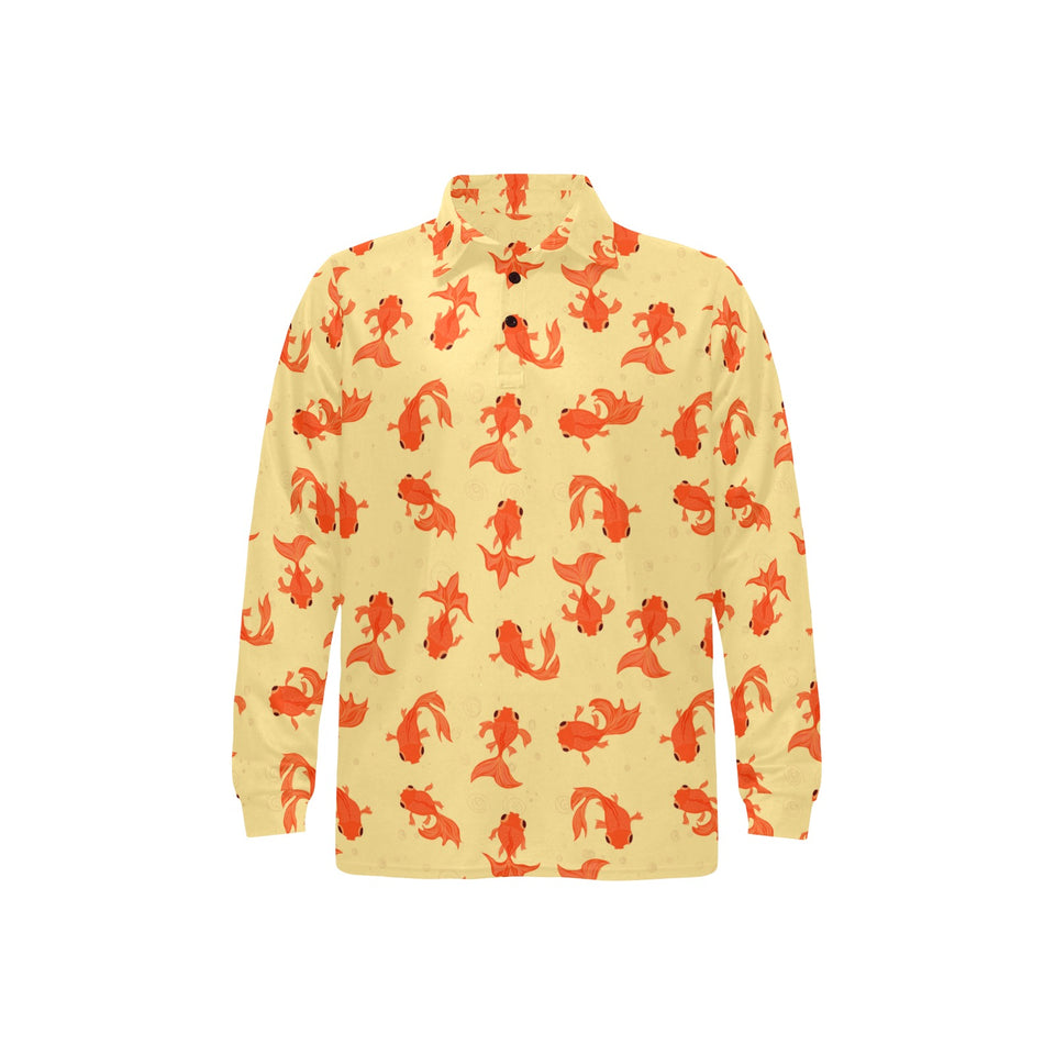Goldfish Pattern Print Design 02 Men's Long Sleeve Polo Shirt