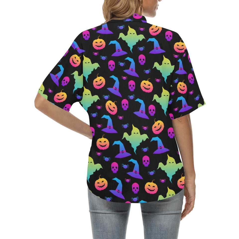 Colorful halloween background Women's All Over Print Hawaiian Shirt