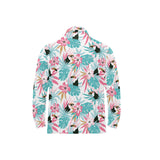 Toucan tropical flower leave pattern Men's Long Sleeve Polo Shirt