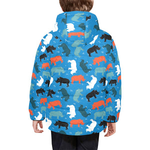 Colorful rhino pattern Kids' Boys' Girls' Padded Hooded Jacket