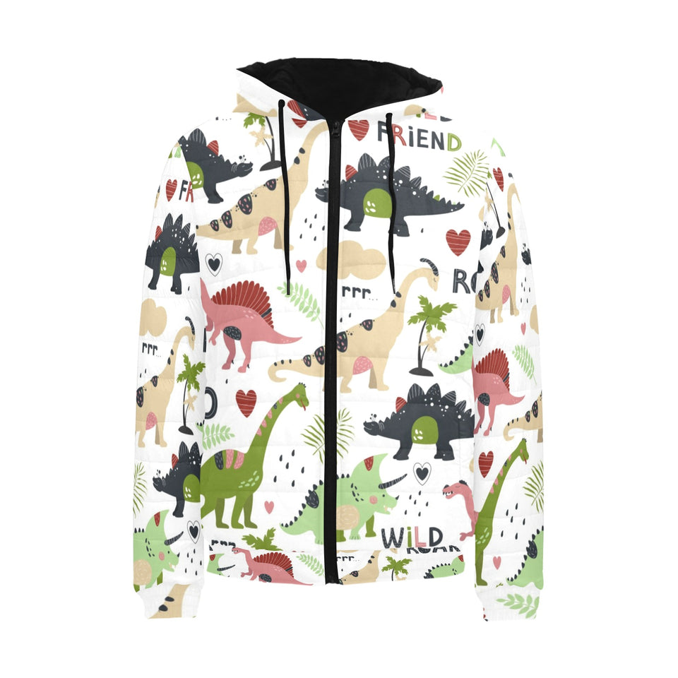 Cute dinosaurs pattern Men's Padded Hooded Jacket