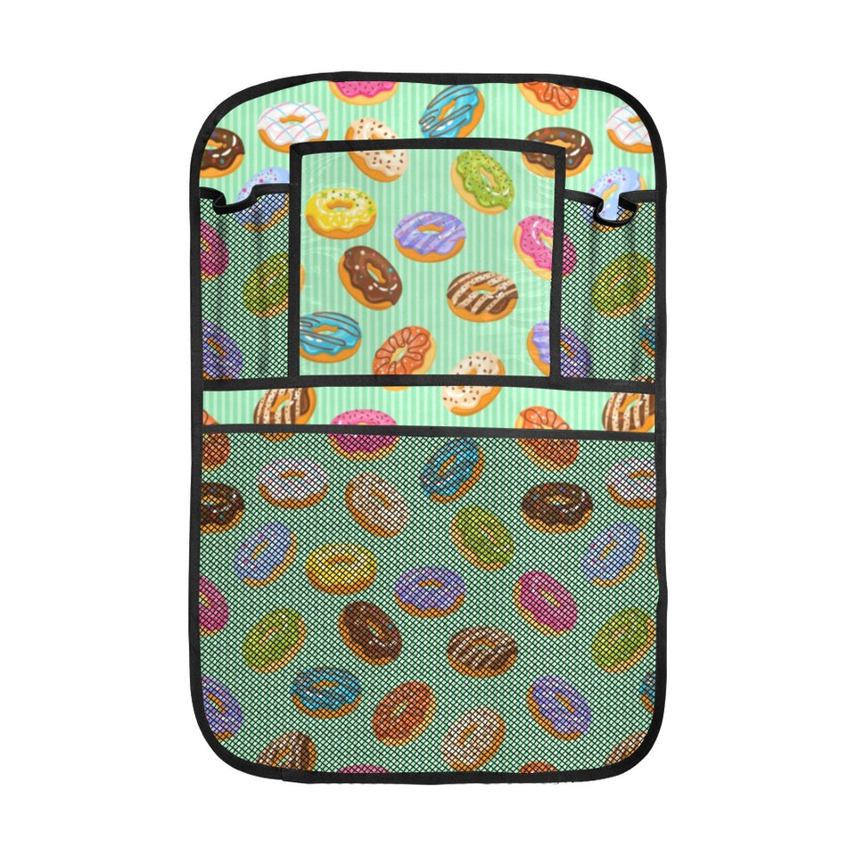 Colorful donut pattern green background Car Seat Back Organizer
