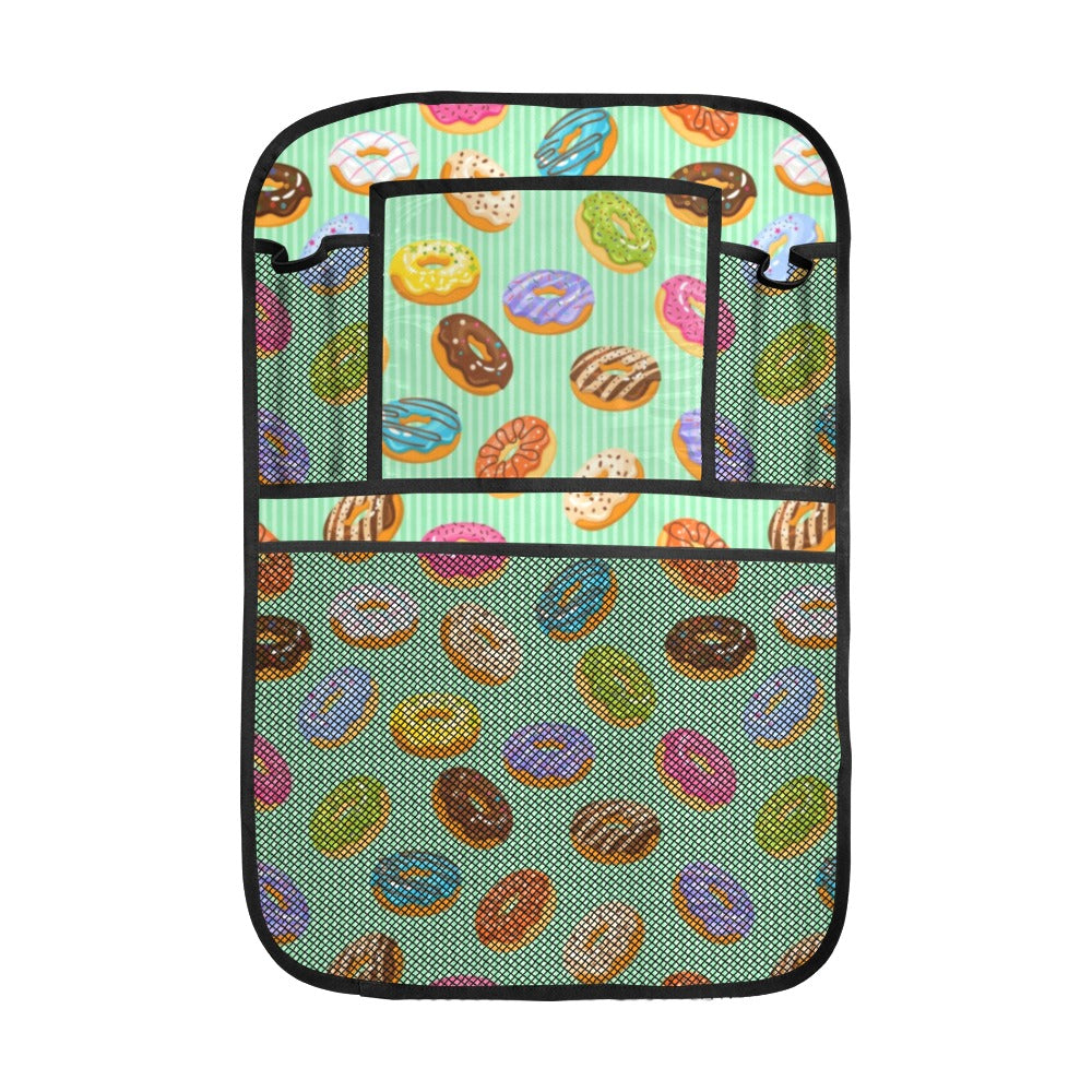 Colorful donut pattern green background Car Seat Back Organizer