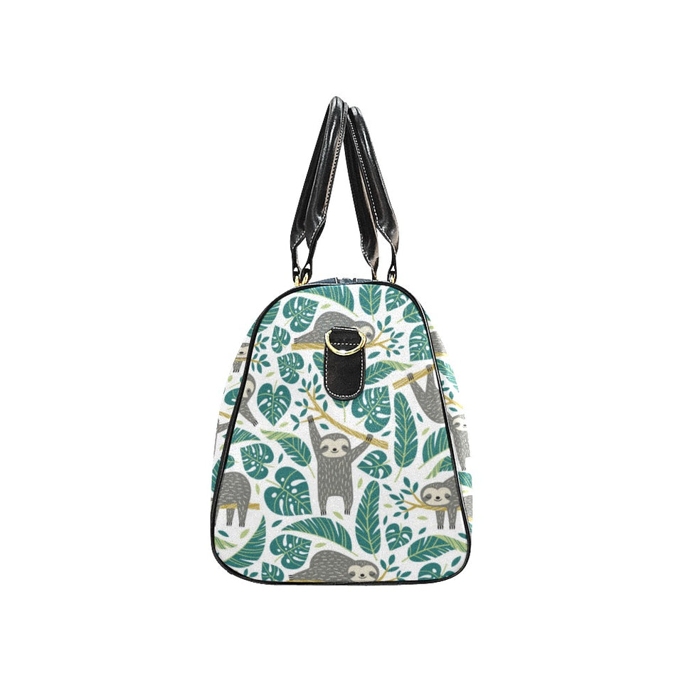 Cute sloths tropical palm leaves white background Travel Bag