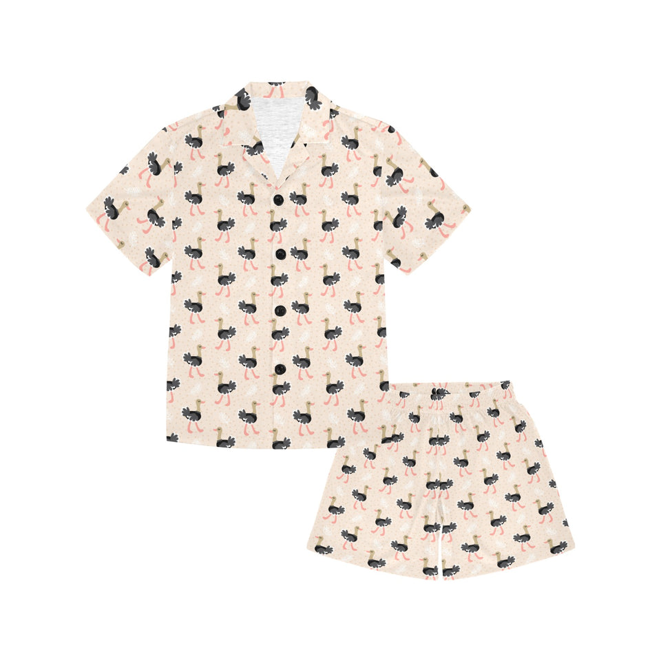 Ostrich Pattern Print Design 05 Kids' Boys' Girls' V-Neck Short Pajama Set