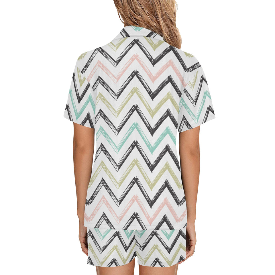 zigzag chevron paint pattern Women's V-Neck Short Pajama Set