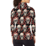 Red snake skull pattern Women's Long Sleeve Polo Shirt