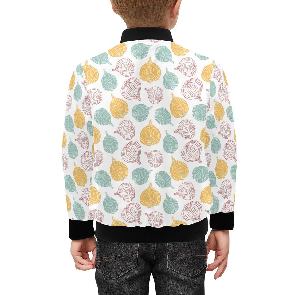 colorful onions white background Kids' Boys' Girls' Bomber Jacket