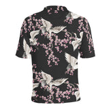 Japanese crane pink sakura pattern Men's All Over Print Polo Shirt