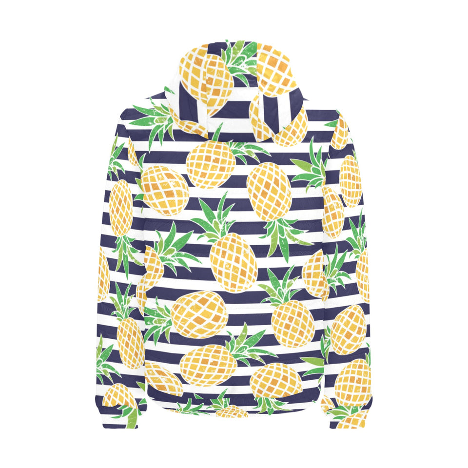 Pineapples pattern striped background Men's Padded Hooded Jacket