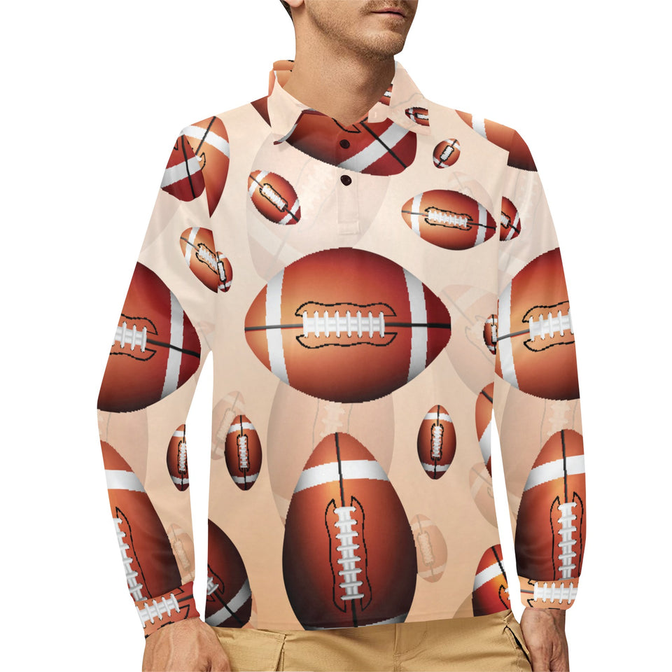 American football ball design pattern Men's Long Sleeve Polo Shirt