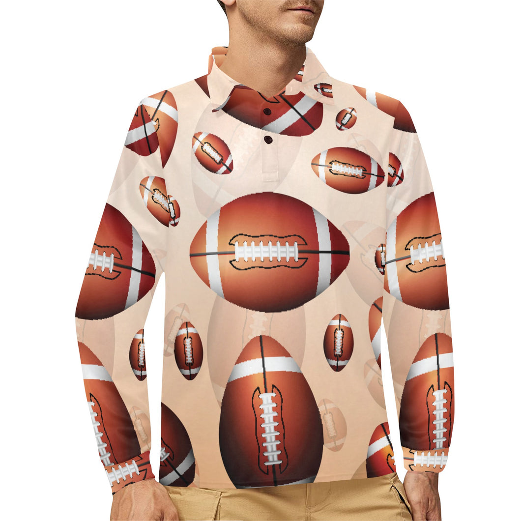 American football ball design pattern Men's Long Sleeve Polo Shirt