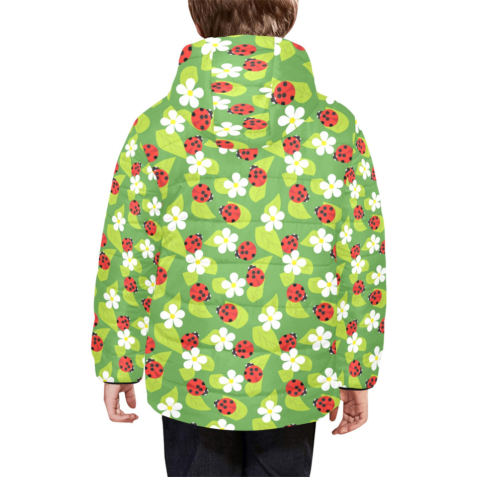 Ladybug Pattern Print Design 01 Kids' Boys' Girls' Padded Hooded Jacket