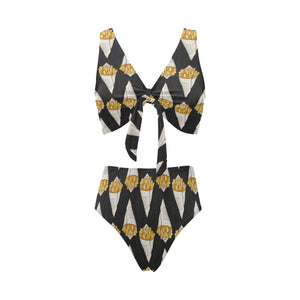 French fries dark background Chest Bowknot High Waisted Bikini Swimsuit