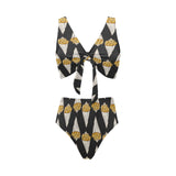 French fries dark background Chest Bowknot High Waisted Bikini Swimsuit