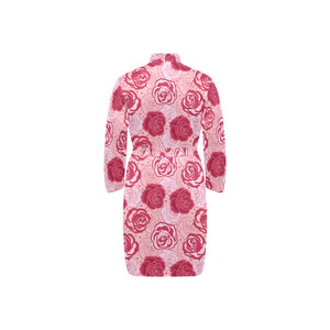 Rose Pattern Print Design 02 Men's Long Sleeve Belted Night Robe