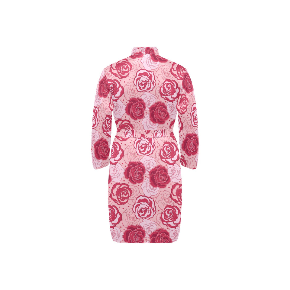 Rose Pattern Print Design 02 Men's Long Sleeve Belted Night Robe