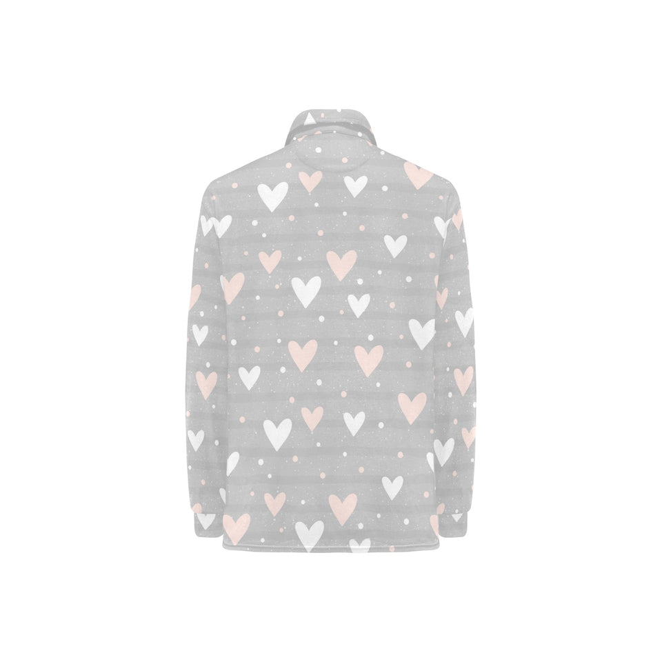 Heart pattern gray background Women's Long Sleeve Polo Shirt