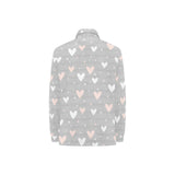 Heart pattern gray background Women's Long Sleeve Polo Shirt