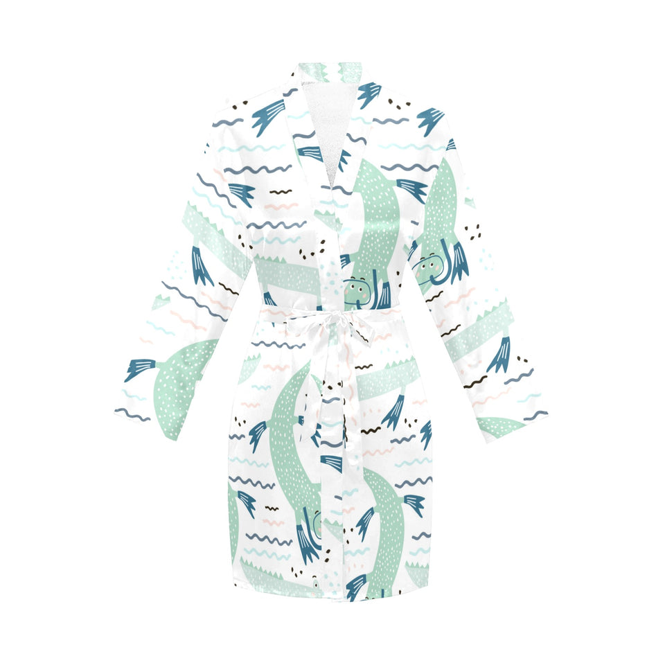 Crocodile diver pattern Women's Long Sleeve Belted Night Robe