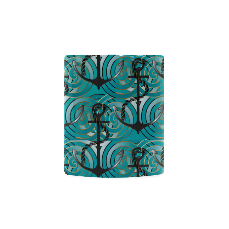 Anchor nautical green background Classical White Mug (Fulfilled In US)