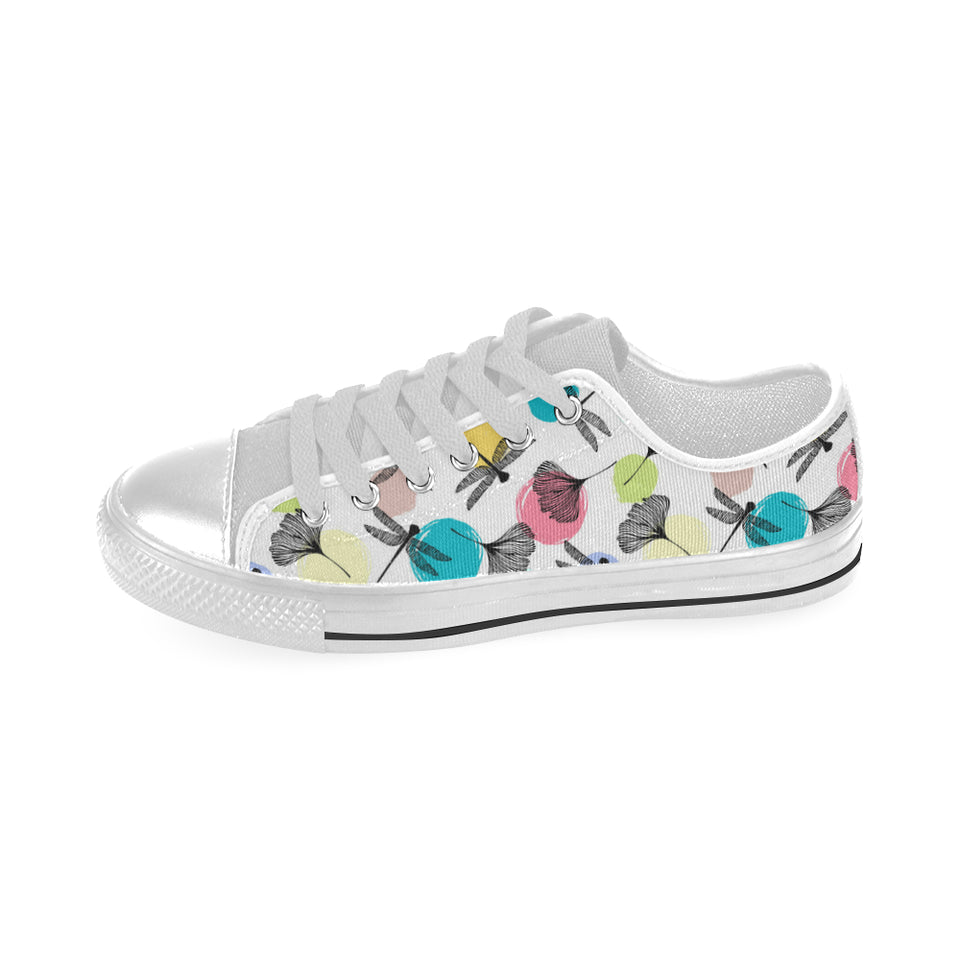 Dragonflies ginkgo leaves pattern Men's Low Top Shoes White