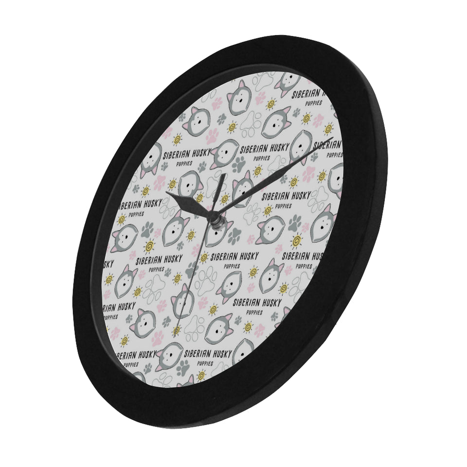 Siberian Husky design pattern Elegant Black Wall Clock