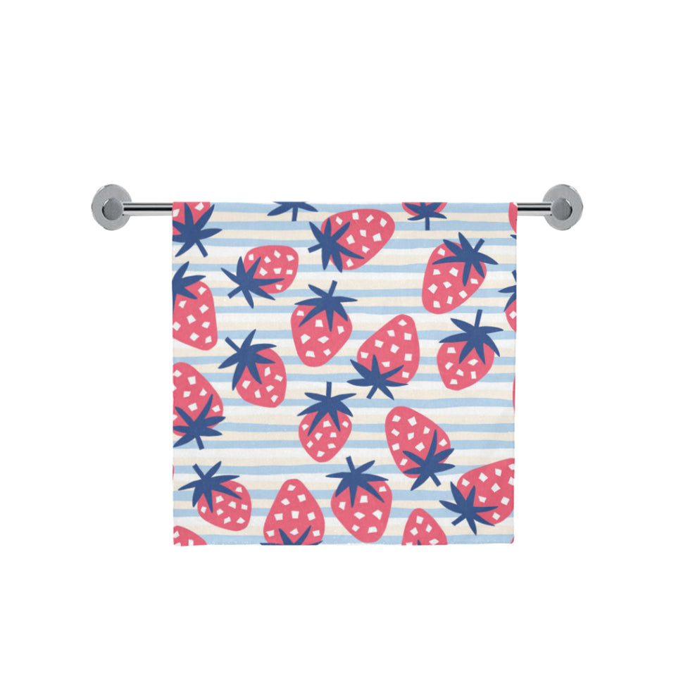 Strawberry pattern blue lines background Bath Towel