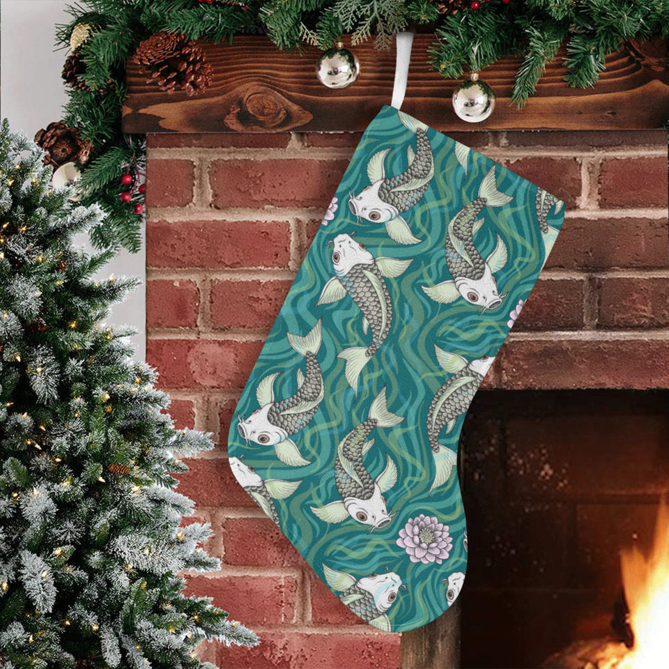 Koi Fish Carp Fish lotus pattern Christmas Stocking
