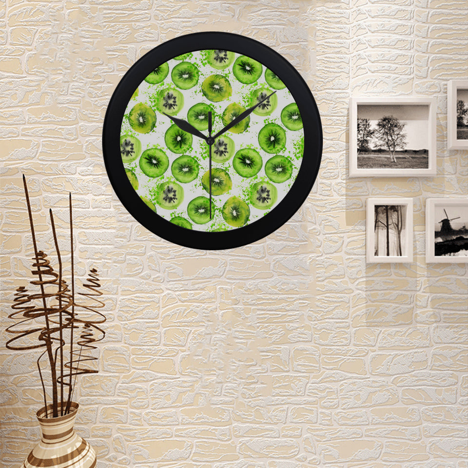 Watercolor kiwi pattern Elegant Black Wall Clock