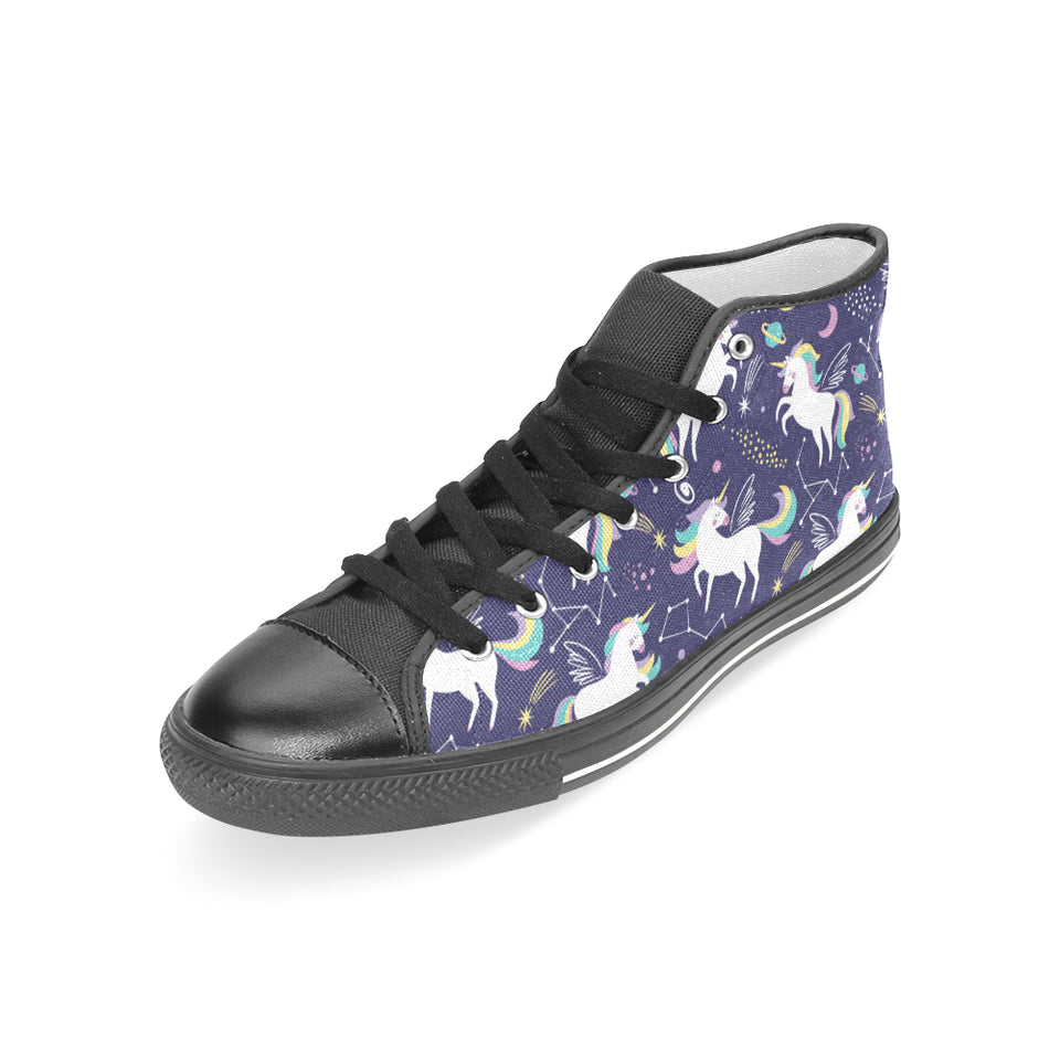 Hand drawn cute unicorn star planet Women's High Top Canvas Shoes Black