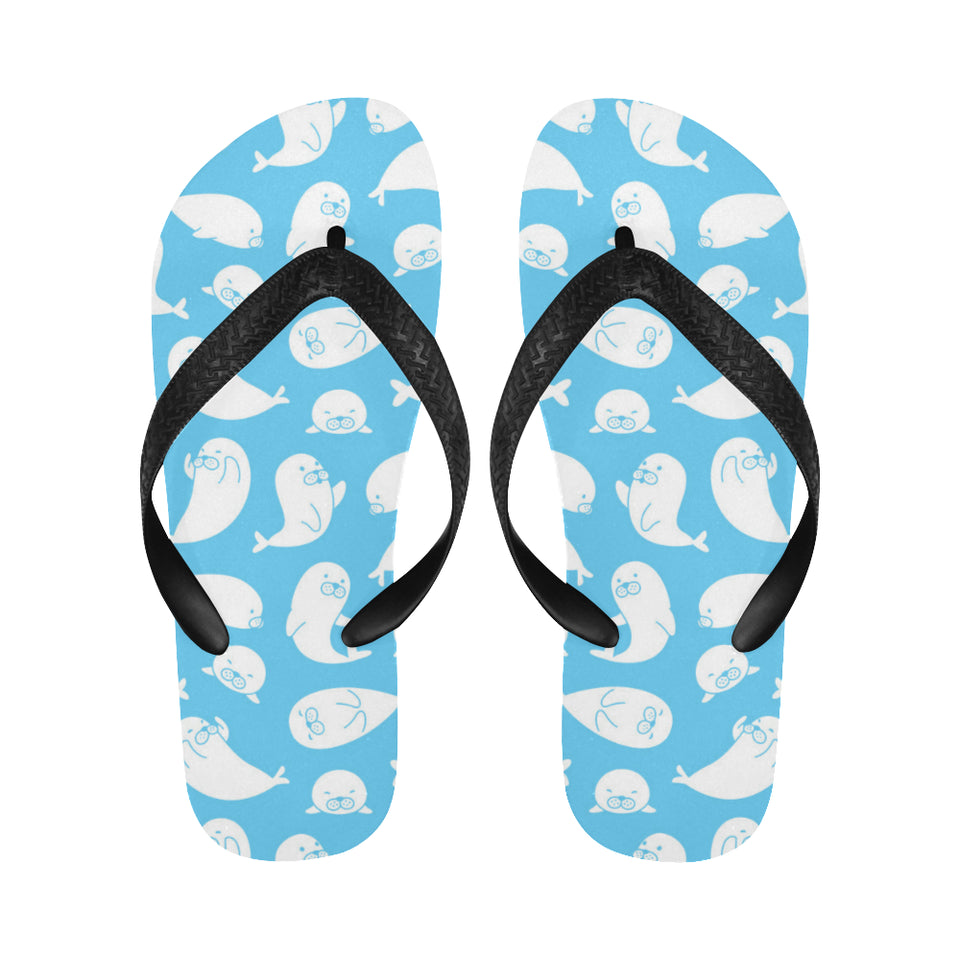 Cute white sea lion seals pattern Unisex Flip Flops