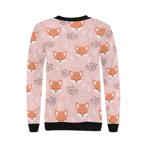 Cute fox pattern pink background Women's Crew Neck Sweatshirt