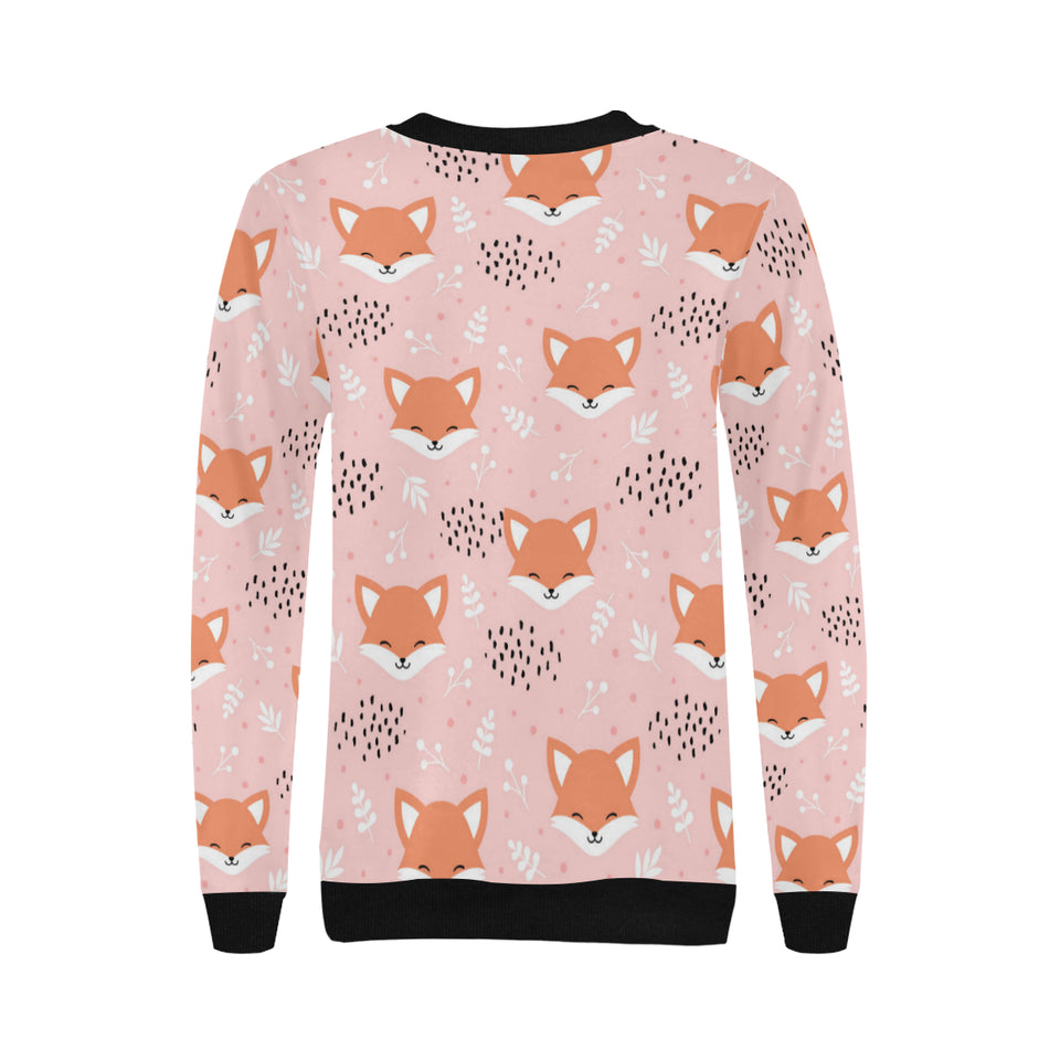 Cute fox pattern pink background Women's Crew Neck Sweatshirt