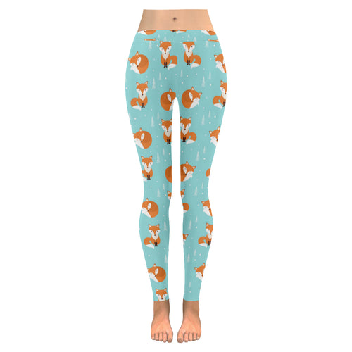 Fox pattern blue b ackground Women's Legging Fulfilled In US