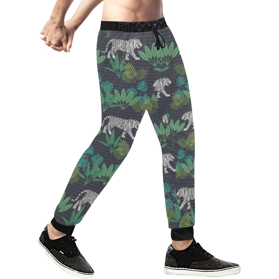 white bengal tigers tropical plant Unisex Casual Sweatpants