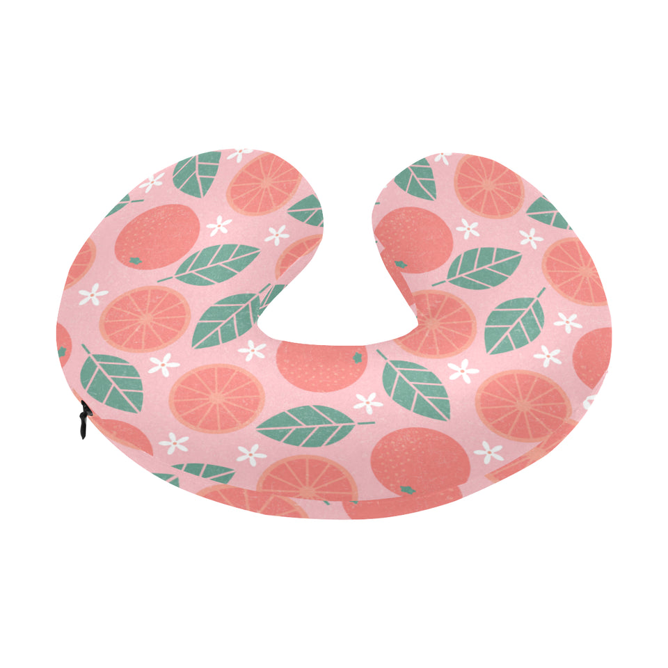 Grapefruit leaves flower pink background U-Shaped Travel Neck Pillow