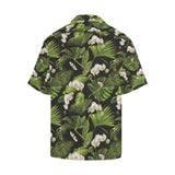 White orchid flower tropical leaves pattern blackg Men's All Over Print Hawaiian Shirt
