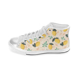 lemon flower leave pattern Women's High Top Canvas Shoes White