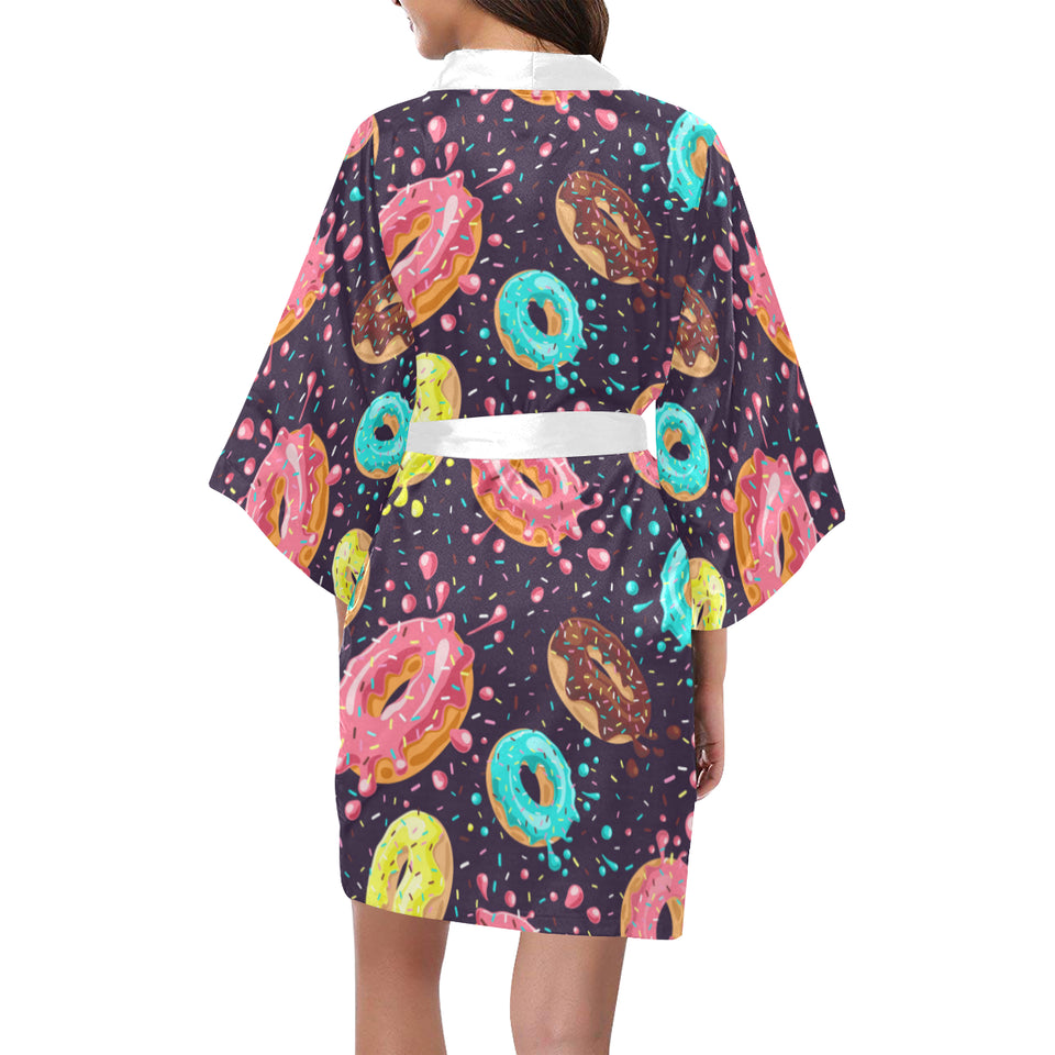 Colorful donut glaze pattern Women's Short Kimono Robe