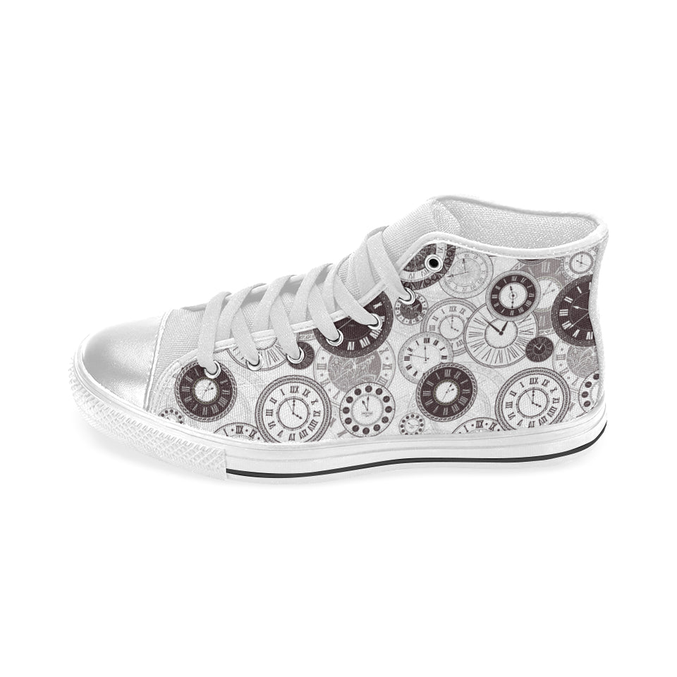 Classic vintage clock pattern Women's High Top Canvas Canvas Shoes White