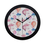 Watercolor air balloon cloud pattern Elegant Black Wall Clock