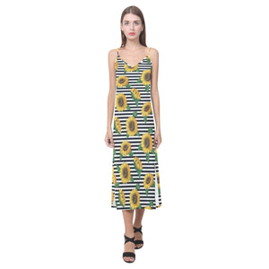 sunflowers ribbon background V-Neck Open Fork Long Dress