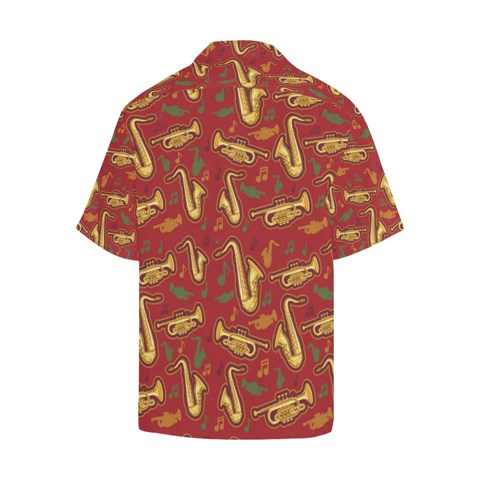 Saxophone cornet pattern red background Men's All Over Print Hawaiian Shirt